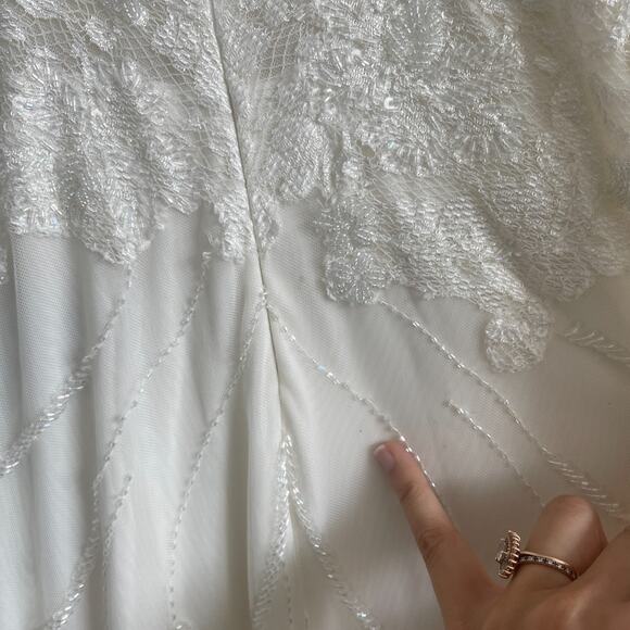 Lorre Bethke Wedding Dress Women M White High Neck Beaded Beach Side Slit - Picture 9 of 16